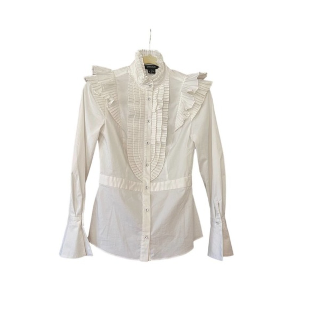 Karen Millen White Ruffled Button-Front Blouse